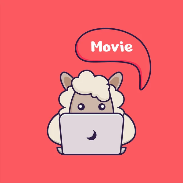 かわいい羊は映画を見ている — ストックベクタ