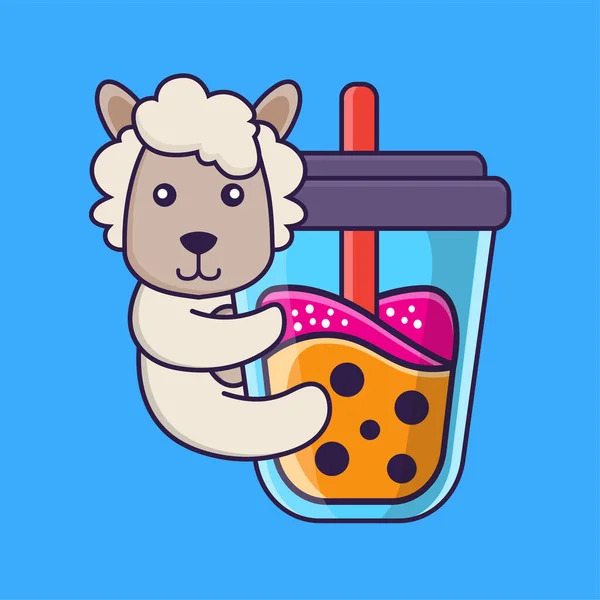 Милые Овцы Пьют Чай Молока Боба — стоковый вектор