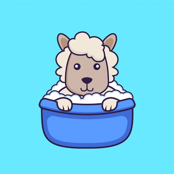 Χαριτωμένο Πρόβατο Που Κάνει Μπάνιο Στην Μπανιέρα — Διανυσματικό Αρχείο