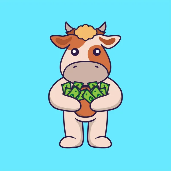 Mignon Vache Tenant Argent — Image vectorielle