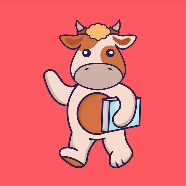 Cute Cow Holding Book — Stock Vector