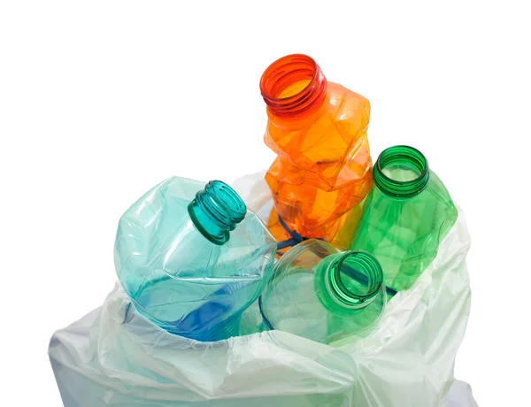 Botellas de plástico con saco — Foto de Stock
