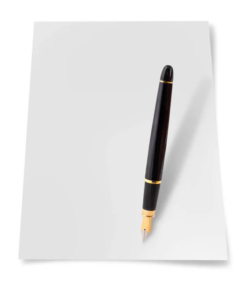 White Sheet Fountain Pen Isolated White Background — Stock Photo, Image