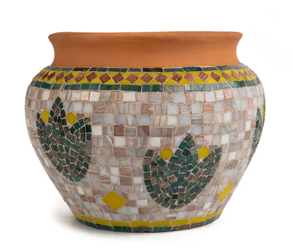 Vase Covered Mosaic Tiles Isolated White — Stockfoto