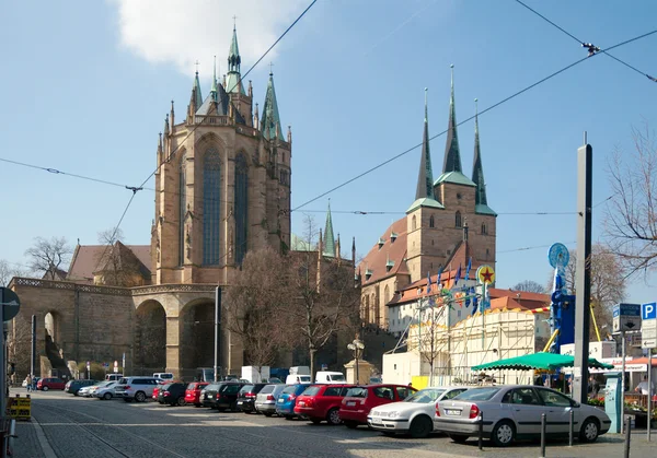 St.-Marien-Dom und St.-Severus-Kirche, Erfurt, Thüringen, — Stockfoto