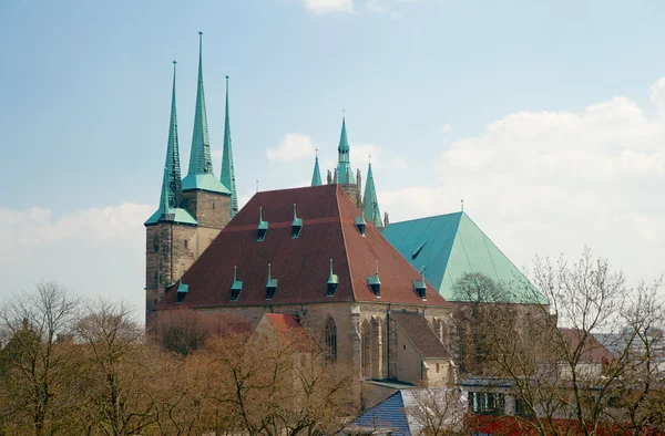 Widok kościoła St. Severus od Petersberg, Erfurt, Niemcy — Zdjęcie stockowe