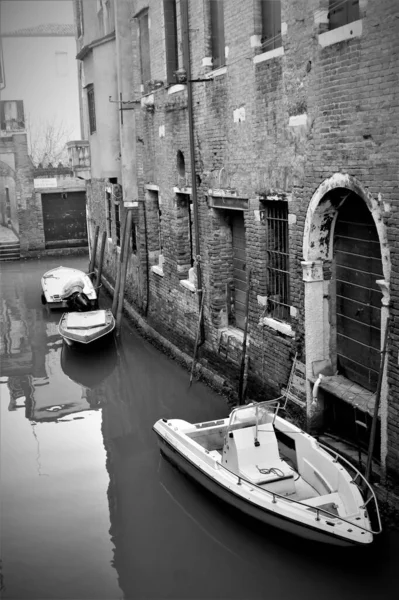 Venedig Italien Dezember 2018 Stimmungsvolles Schwarz Weiß Bild Eines Typischen — Stockfoto