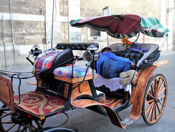 Faytoncu, İtalya 'nın Palermo şehrinde müşterileri bekliyor.