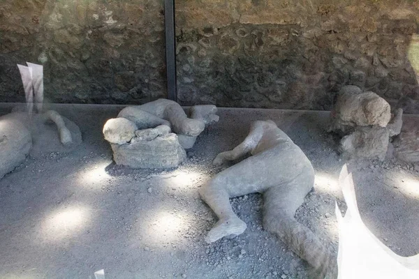 Pompeii, İtalya, 26 Haziran 2020, M.S. 79 'da Vesuvius volkanının patlamasının ardından yapılan kazılardan sonra insanların alçı kalıpları bulundu.