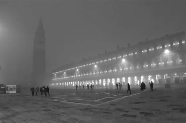 Venecia Italia Enero 2020 Evocadora Imagen Blanco Negro Piazza San —  Fotos de Stock