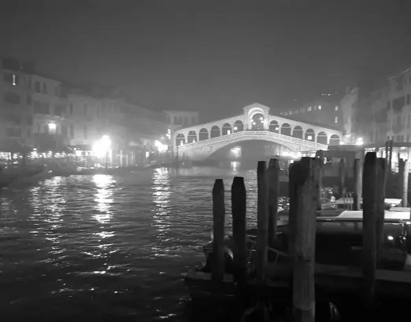 Venecia Italia Enero 2020 Evocadora Imagen Blanco Negro Del Puente — Foto de Stock