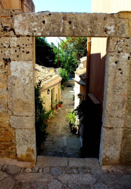 Erice, İtalya, 23 Ağustos 2017 Dünya Mirası Sitesi, tarihi şehrin pitoresk sokakları