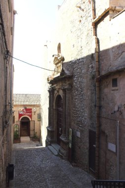 Erice, İtalya, 23 Ağustos 2017 Dünya Mirası Sitesi, tarihi şehrin pitoresk sokakları