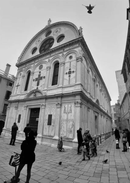 Venedig Italien Januar 2020 Stimmungsvolles Schwarz Weiß Bild Der Fassade — Stockfoto