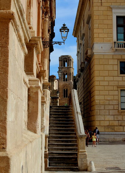 Evocative image of buildings and streets in the historic center of Palermo in Italy