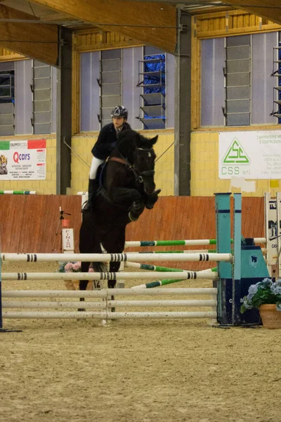 2019 Tortona Cavalo Centro Equestre Jóquei Competindo Durante Uma Competição — Fotografia de Stock