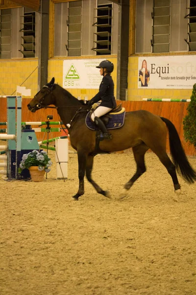 2019 Tortona Equestrian Center Horse Jockey Competing Competition Indoors Equestrian — Stock Photo, Image