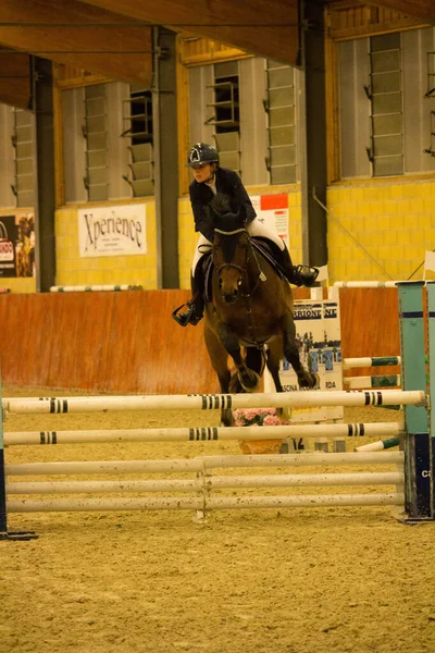 2019 Tortona Centre Équestre Cheval Jockey Concourant Lors Une Compétition — Photo