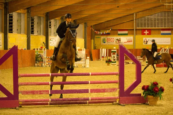 2019 Tortona Equestrian Center Koń Dżokej Rywalizują Podczas Zawodów Equestrian — Zdjęcie stockowe