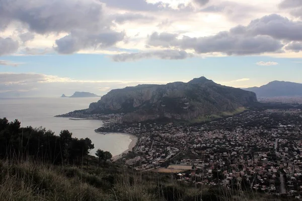 Palermo Itálie Evokující Panoramatický Výhled Pláž Monte Pellegrinowith Mondello Při — Stock fotografie