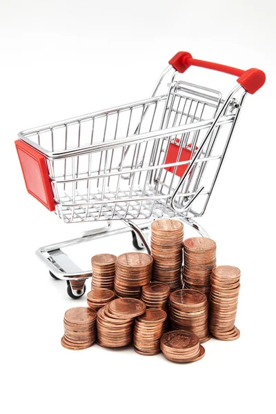 Shopping cart with coins — Stock Photo, Image