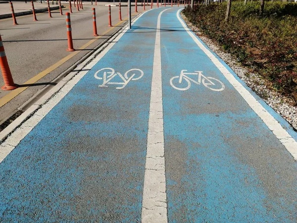 Markierung Eines Radweges Auf Dem Gehweg — Stockfoto