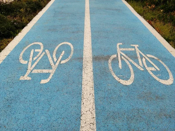 Markierung Eines Radweges Auf Dem Gehweg — Stockfoto