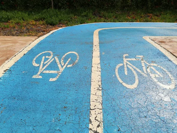 Markierung Eines Radweges Auf Dem Gehweg — Stockfoto
