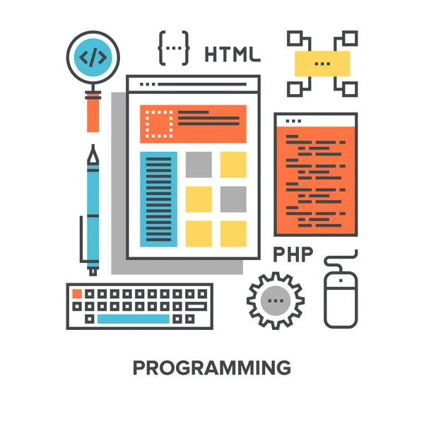 Programmation concept de ligne plate — Image vectorielle