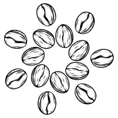 Beyaz arka planda minimalist siyah ve beyaz kahve çekirdeği yuvarlak çizgisi sanatı. Kafe logosu, ambalaj, menü, etiket ve modern marka tasarımı için mükemmel..