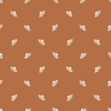 Terasotta arka planında papatya çiçekleri olan kusursuz vektör deseni. Kumaş, ambalaj, ambalaj kağıdı, kırtasiye ve dekor için ideal.