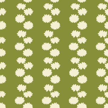 Yeşil arka planda küçük papatya çiçekleri olan kusursuz vektör deseni. Kumaş, ambalaj, duvar kağıdı, kırtasiye ve dekor için ideal.