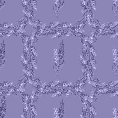 Geometrik kare düzeninde düzenlenmiş yay çiçekleriyle kusursuz vektör deseni. Tekstil, duvar kağıdı, ambalaj ve baskı için zarif çiçek arkaplanı.