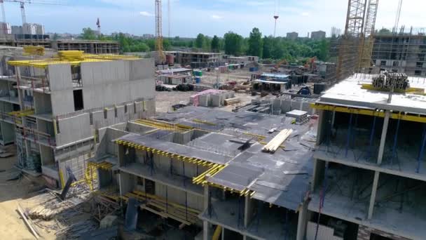 Industrial Drone Footage Camera Zooms Shows Inner Structure Unfinished Building — Stock Video