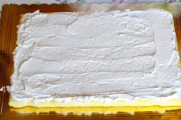 Preparare Una Torta Una Torta Compleanno Casa Torta Pronta Decorazione — Foto Stock