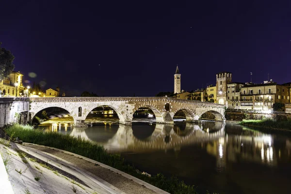 Den Magiska Floden Adige Natten Verona — Stockfoto