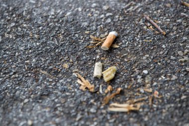 cigarette butt on the floor close up  