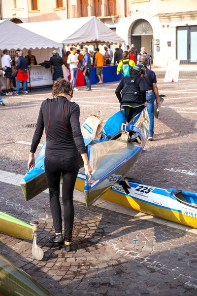 Pescantina Verona Italien Oktober 2019 Kanurennen Mit Der Drohne Kajakfahren — Stockfoto