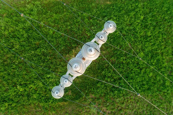 Vista Líneas Eléctricas Media Tensión Con Dron — Foto de Stock