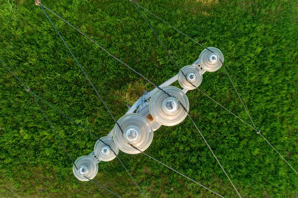 Pohled Elektrické Vedení Středního Napětí Dronem — Stock fotografie