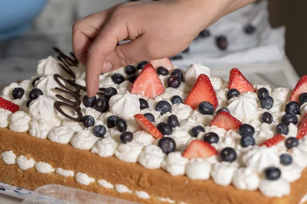 Frau Hält Selbst Gebackenen Kuchen Hausfrau Hobby — Stockfoto