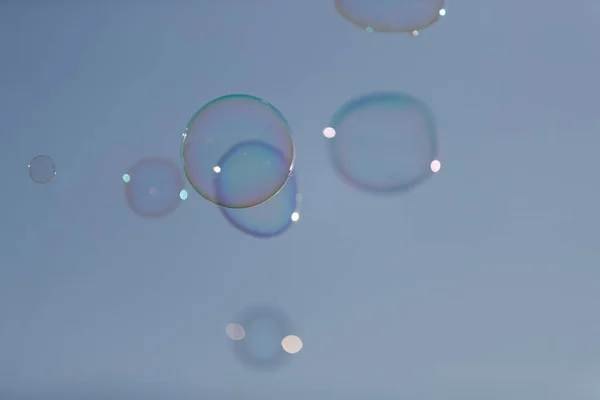 Tvål Bubblor Blå Himmel Bakgrund — Stockfoto