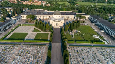 Aerial view of the Monumental Cemetery of Verona, top view of a European Cemeteries