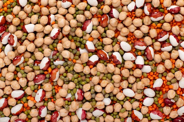 Mixed Dried Legumes Cereals Background Top View Concept Healthy Nutritious — Foto Stock