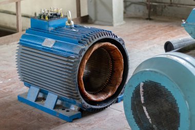 Endüstri. Yüksek güçlü elektrikli motor. Ayrıntılar. Yakın plan..