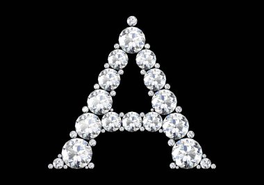 Siyaha izole edilmiş değerli taşlı elmas harfler. 3B görüntüleme