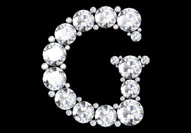 Siyaha izole edilmiş değerli taşlı elmas harfler. 3B görüntüleme