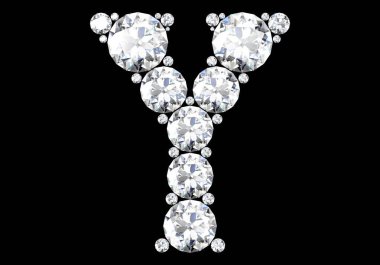 Siyaha izole edilmiş değerli taşlı elmas harfler. 3B görüntüleme