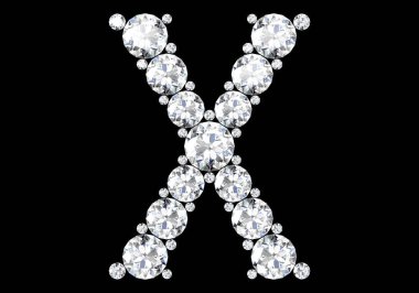 Siyaha izole edilmiş değerli taşlı elmas harfler. 3B görüntüleme