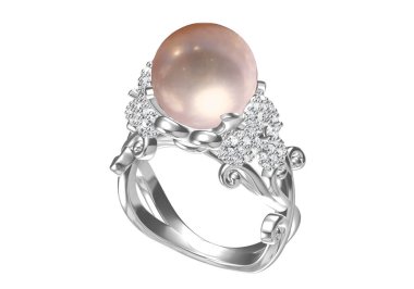 Beyazda incili güzel bir yüzük. 3B görüntüleme